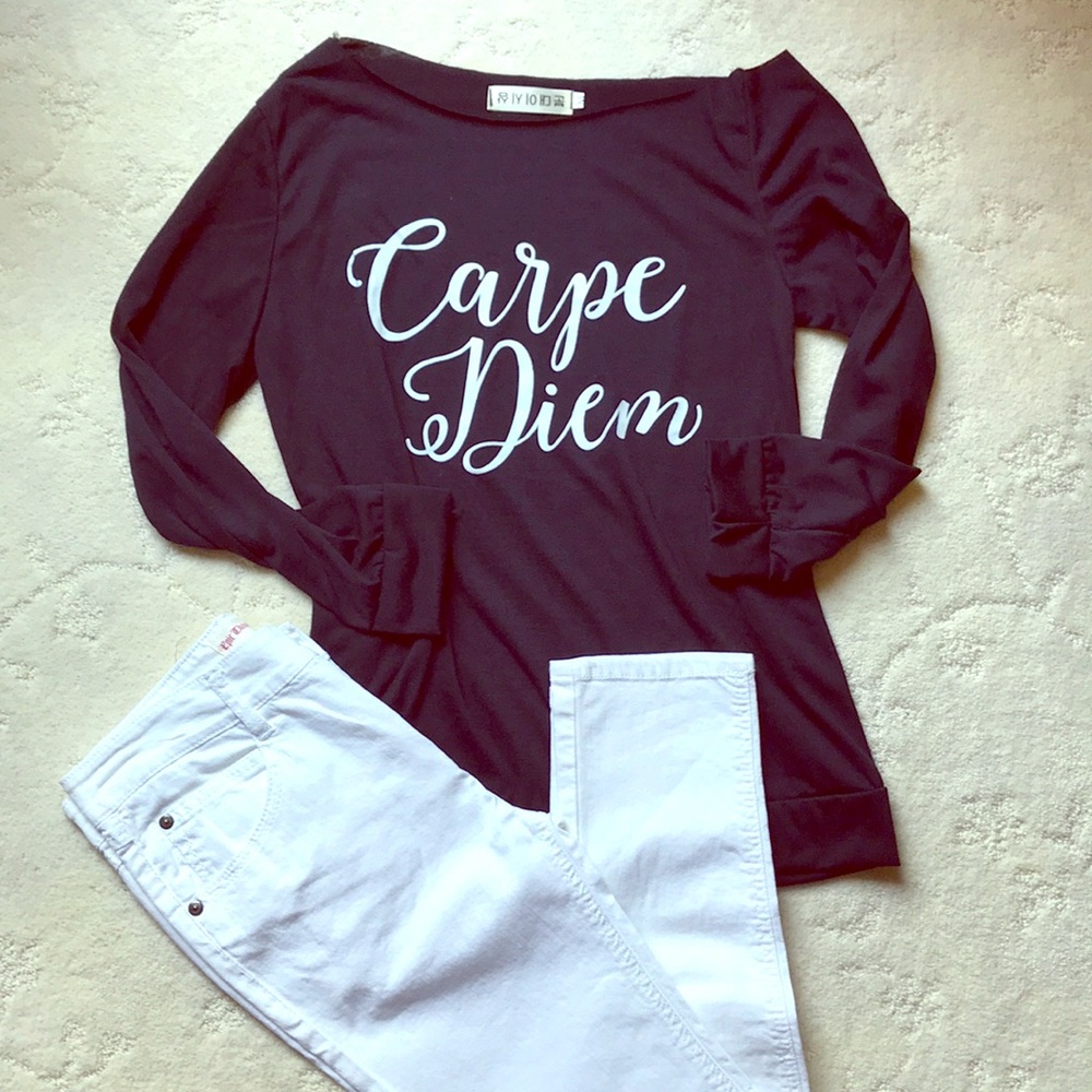 Navy Blue Carpe Diem 3/4 Sleeve Tshirt ONLY, New In Package